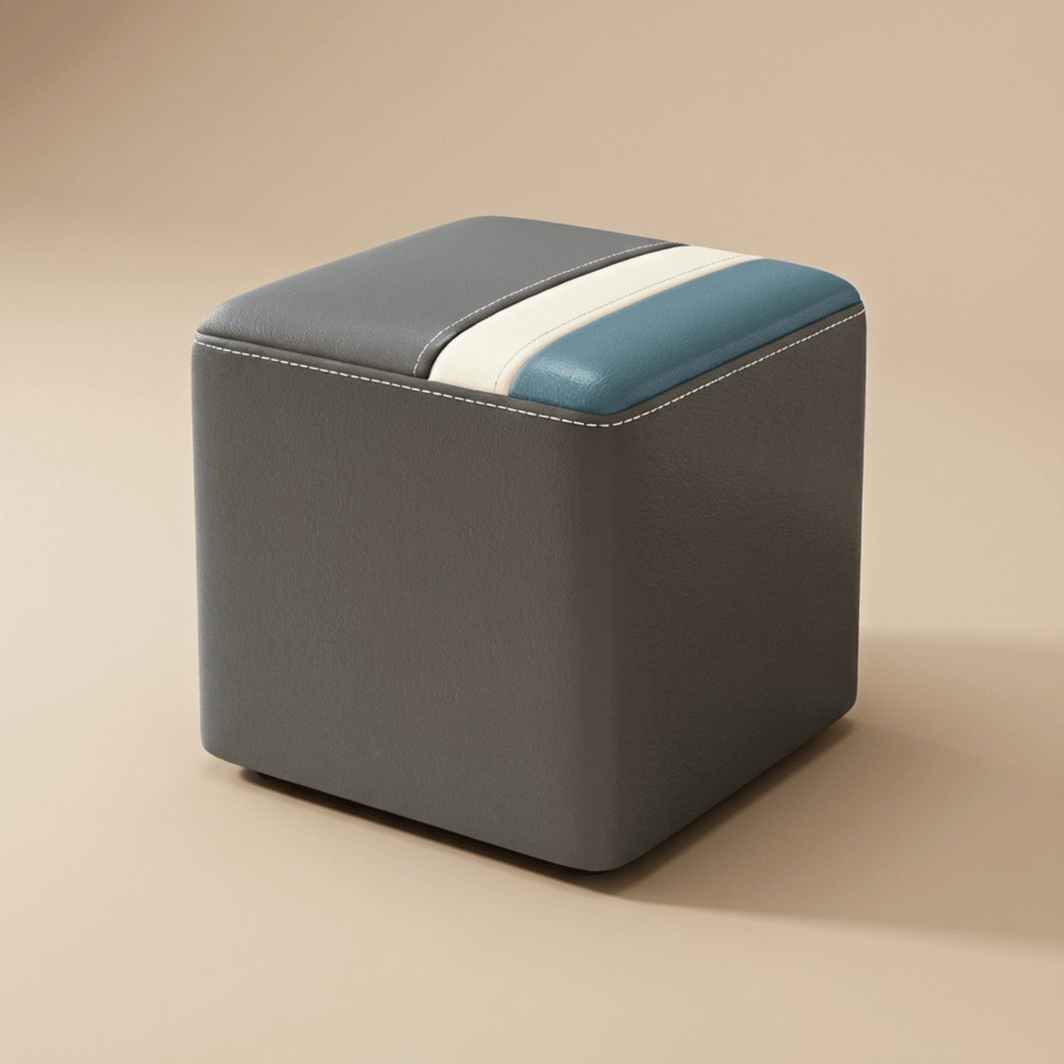 Pouf Tabouret Carré Cuir Vachette Ciré Design Contemporain