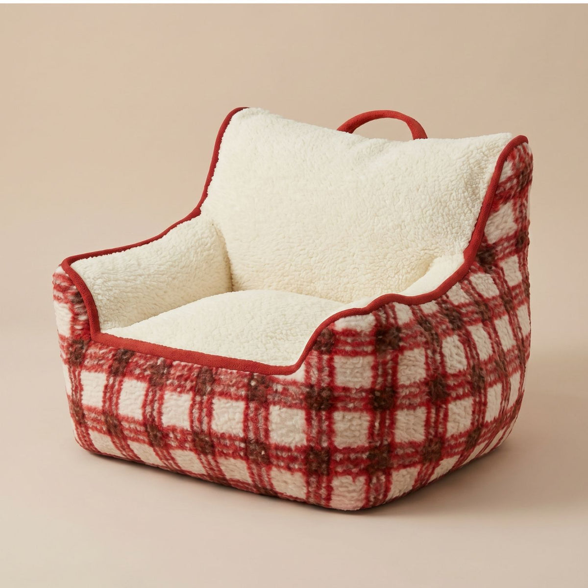 Pouf Fauteuil Polaire Rouge Carreaux Hivernal