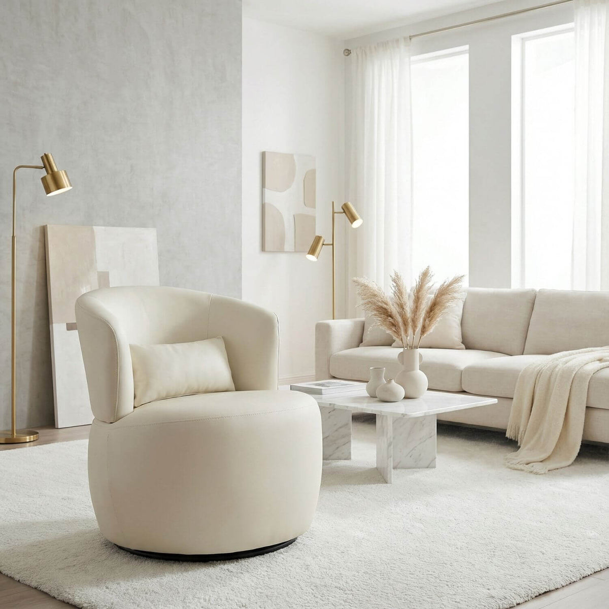 Pouf Design Cuir Blanc - Confort & Élégance