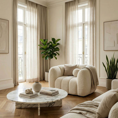 Pouf Bouclette Beige Confortable & Tendance