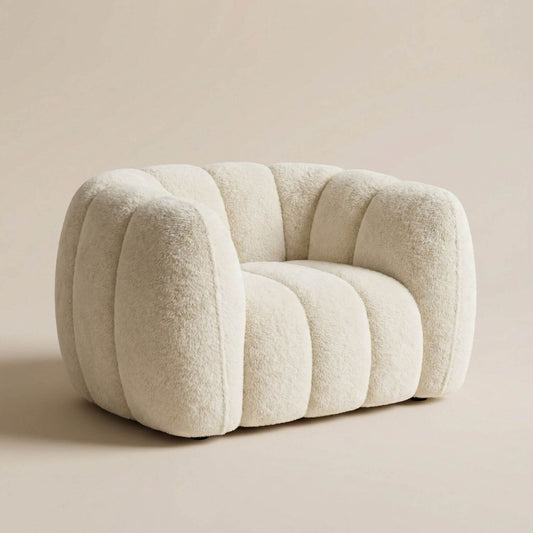 Pouf Bouclette Beige Confortable & Tendance