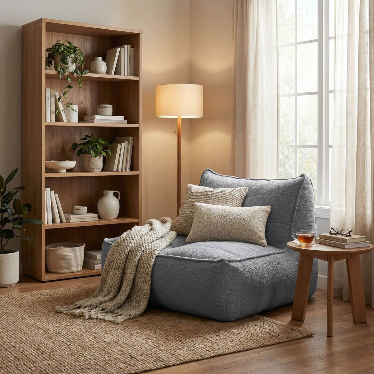 Fauteuil Pouf Coton Naturel Doux - Design Cosy