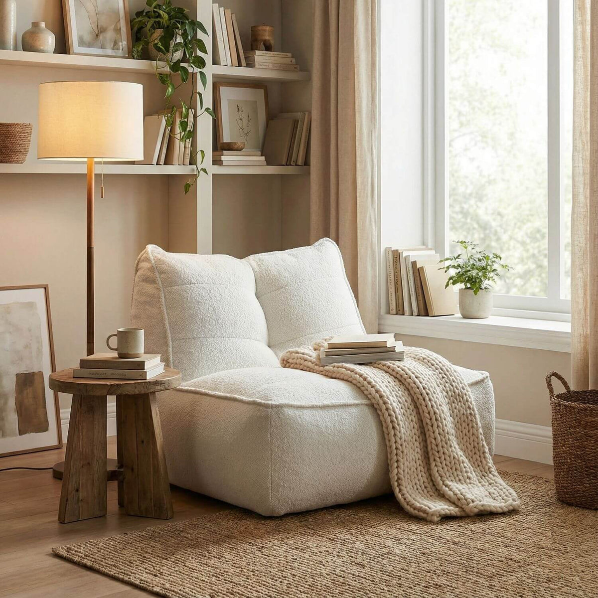 Fauteuil Pouf Coton Naturel Doux - Design Cosy