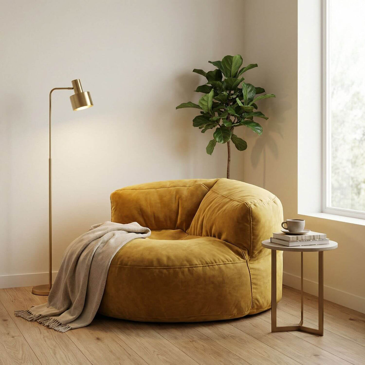 Pouf Relax Cuir Jaune AURA