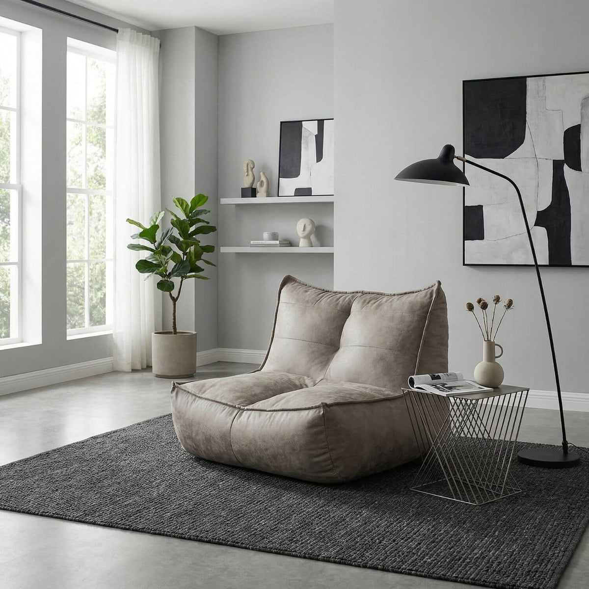 Pouf Salon Cuir Vintage Confortable