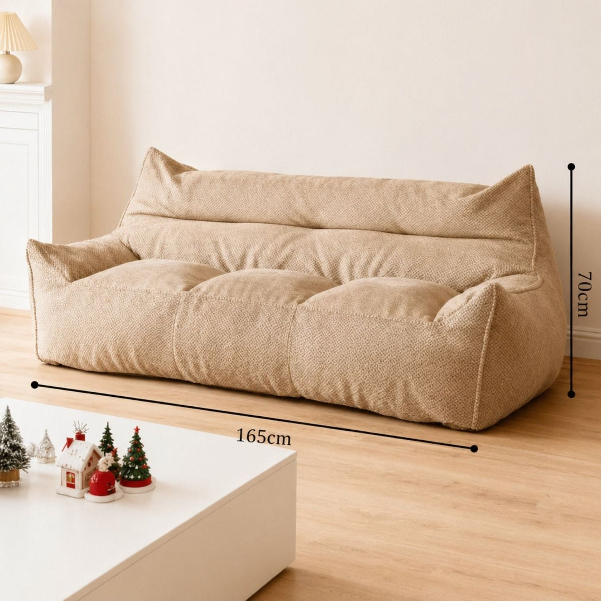 Canapé Pouf 3 Places LOUNGE Velours Côtelé Kaki
