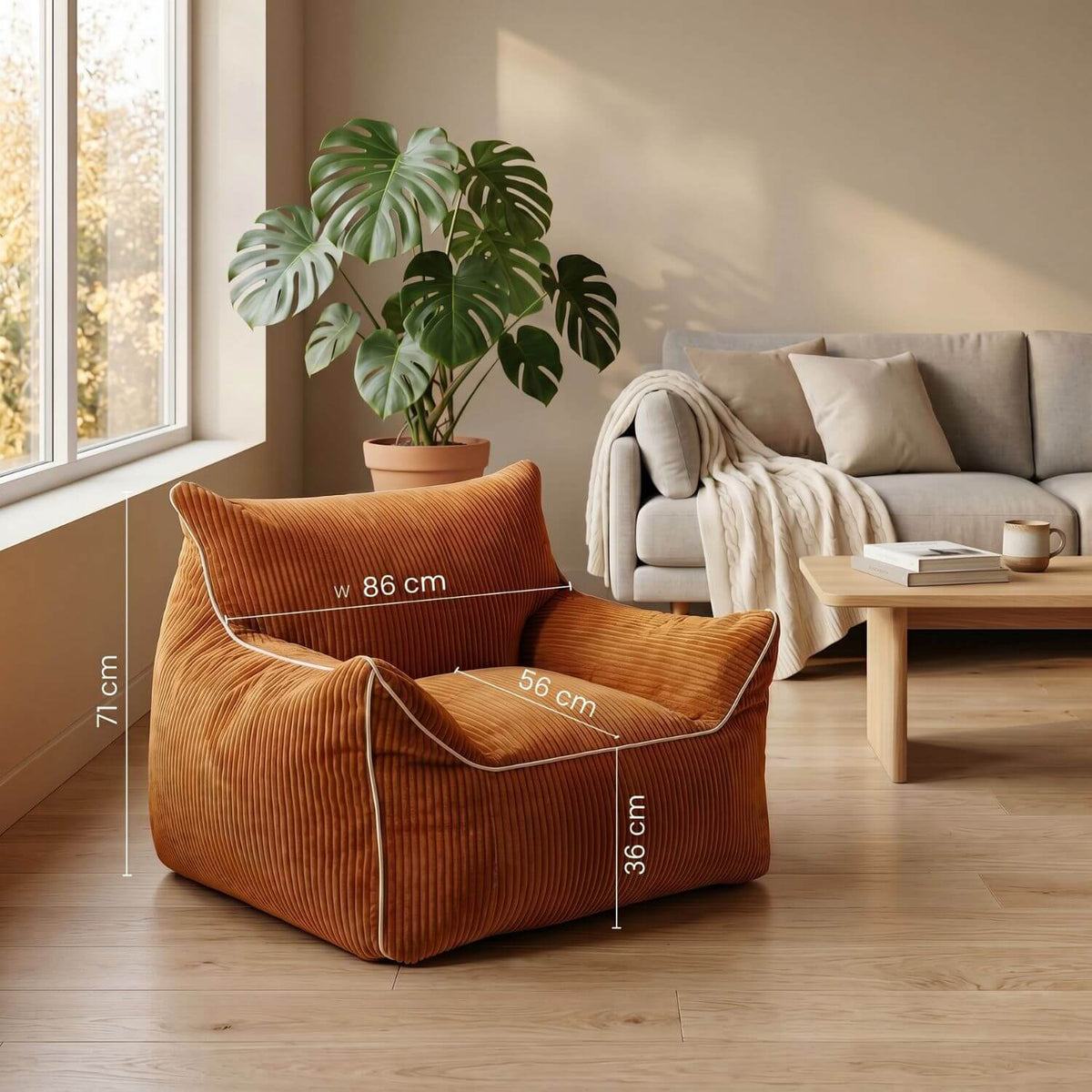 Pouf Fauteuil Rond Velours Côtelé NESTA Orange