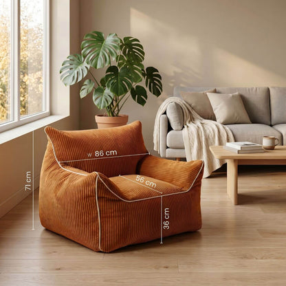 Pouf Fauteuil Rond Velours Côtelé NESTA Orange