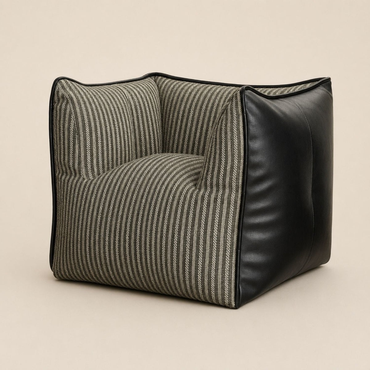 Pouf Lounge NESTA Lin & Simili Cuir - Marron ou Noir