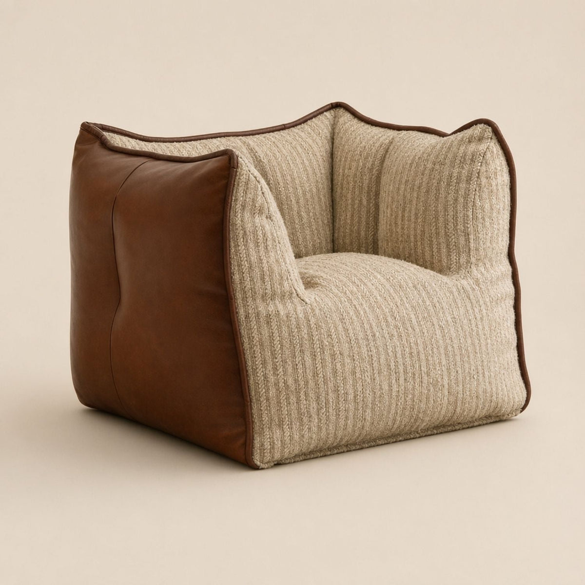 Pouf Lounge NESTA Lin & Simili Cuir - Marron ou Noir