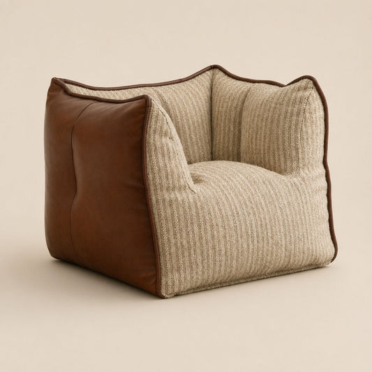 Pouf Lounge NESTA Lin & Simili Cuir - Marron ou Noir