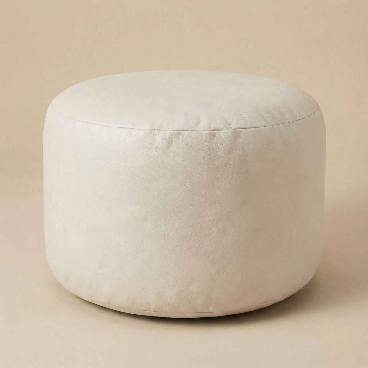 Pouf Rond Blanc Cuir - Repose-Pieds Élégant