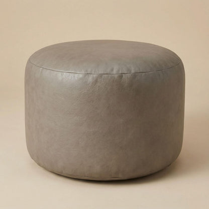 Pouf Rond Blanc Cuir - Repose-Pieds Élégant