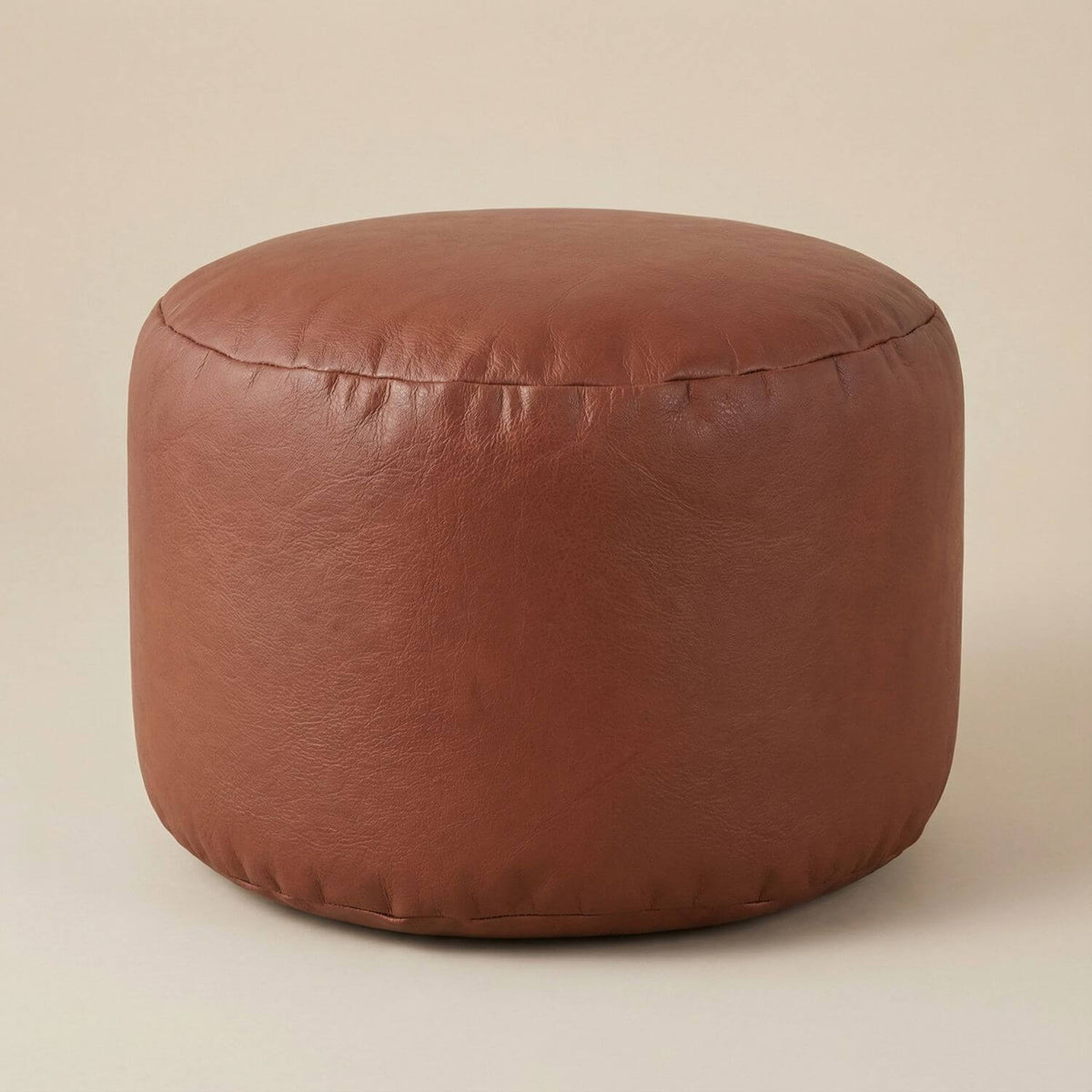 Pouf Rond Blanc Cuir - Repose-Pieds Élégant