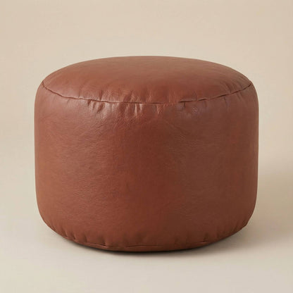 Pouf Rond Blanc Cuir - Repose-Pieds Élégant