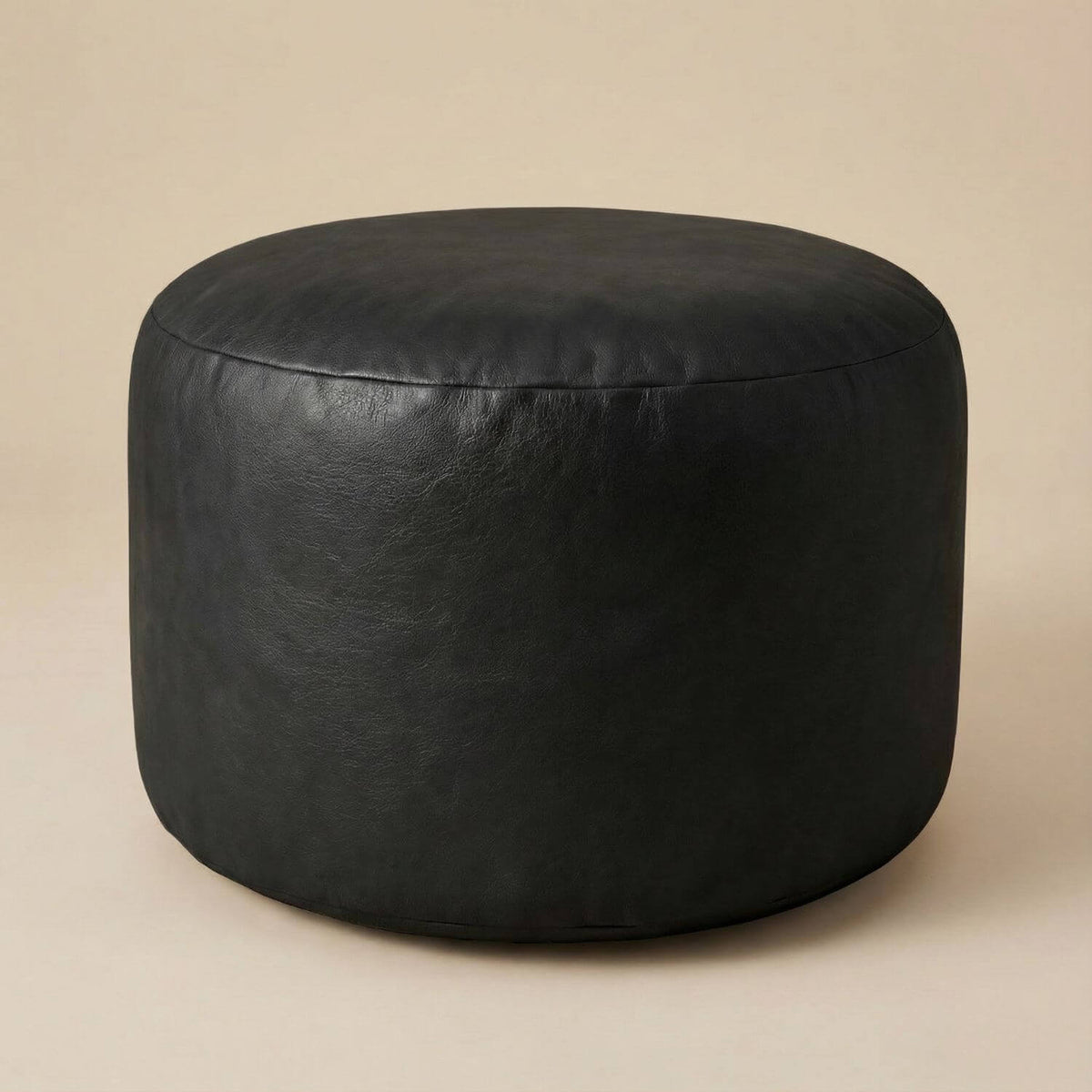 Pouf Rond Blanc Cuir - Repose-Pieds Élégant