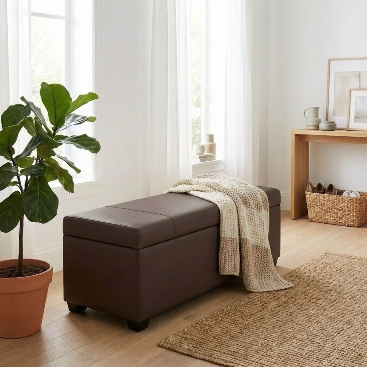 Pouf Coffre Rectangulaire en Cuir - Rangement & Design