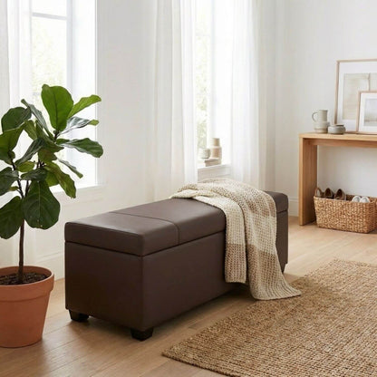 Pouf Coffre Rectangulaire en Cuir - Rangement & Design