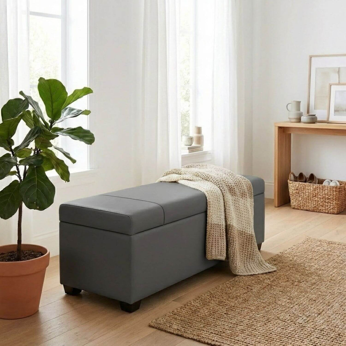 Pouf Coffre Rectangulaire en Cuir - Rangement & Design