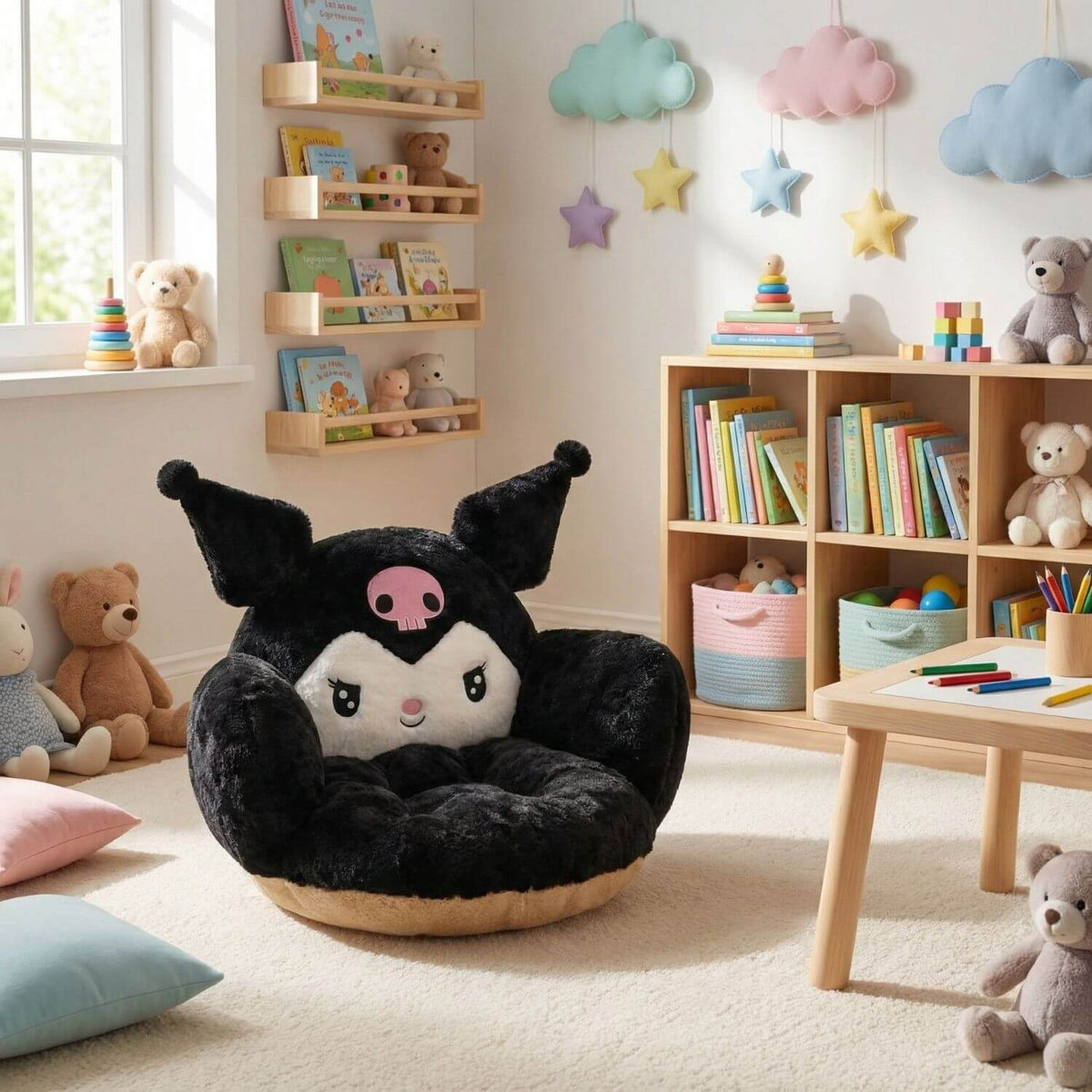 Pouf Enfant Coin Lecture Noir Confortable