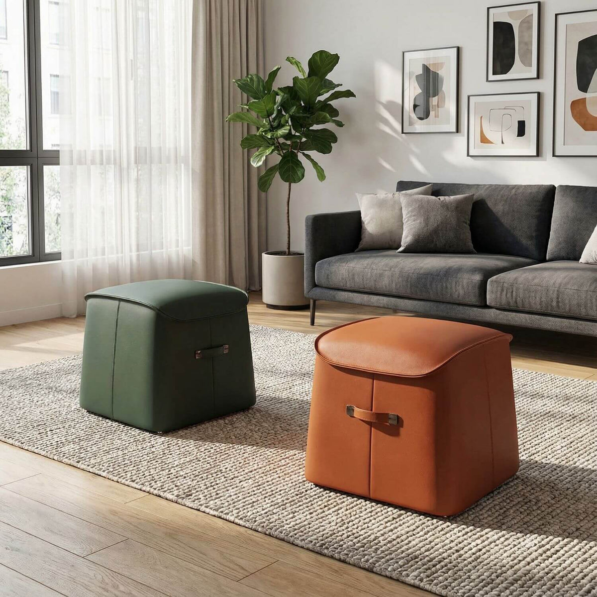 Pouf Carré Design en Cuir - Siège d'appoint & Repose-pieds