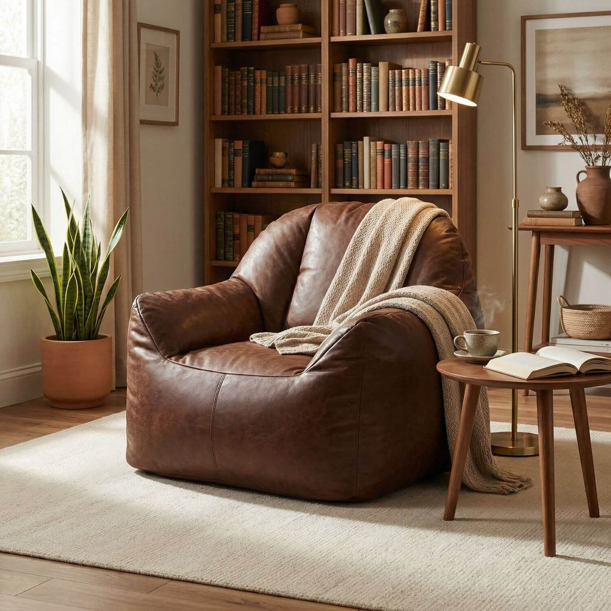 Pouf Cuir Premium Personnalisable - Housse Vide Jaune
