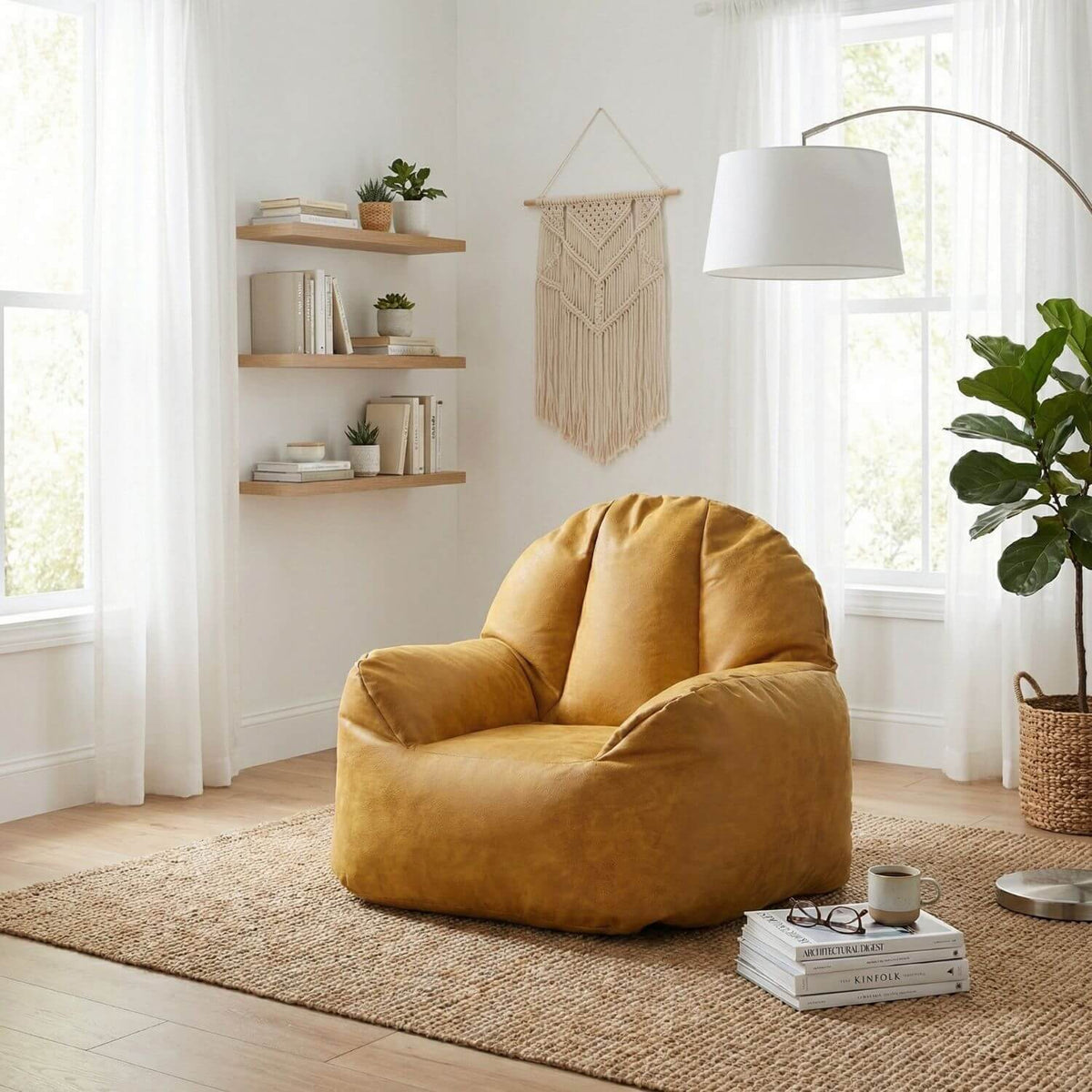 Pouf Cuir Premium Personnalisable - Housse Vide Jaune
