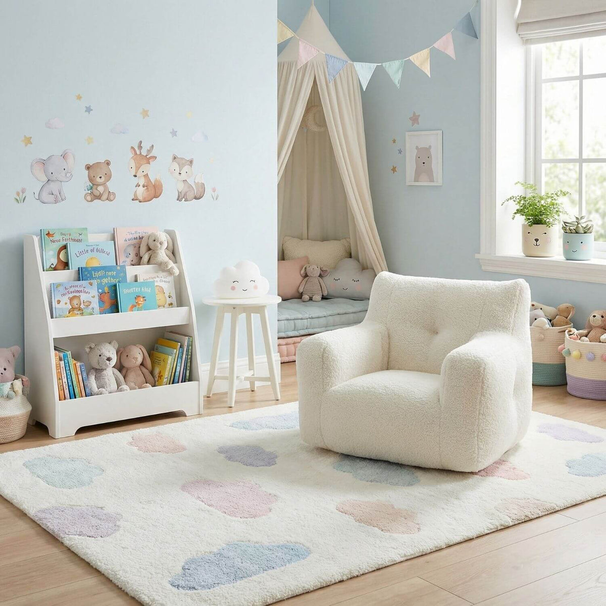 Pouf Fauteuil Enfant Bouclette Blanc