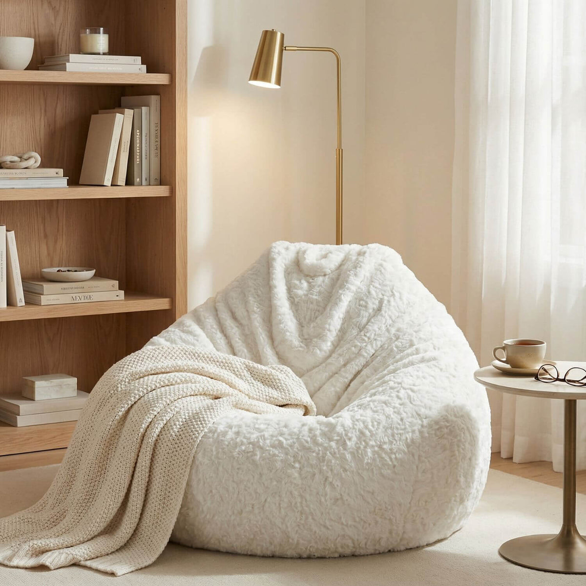 Pouf Poire Bouclette Beige Confortable