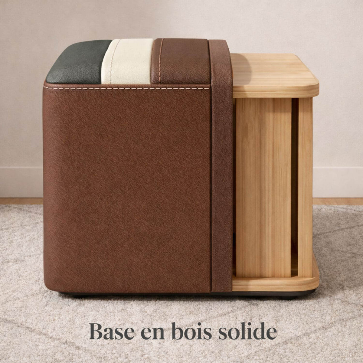 Pouf Tabouret Carré Cuir Vachette Ciré Design Contemporain