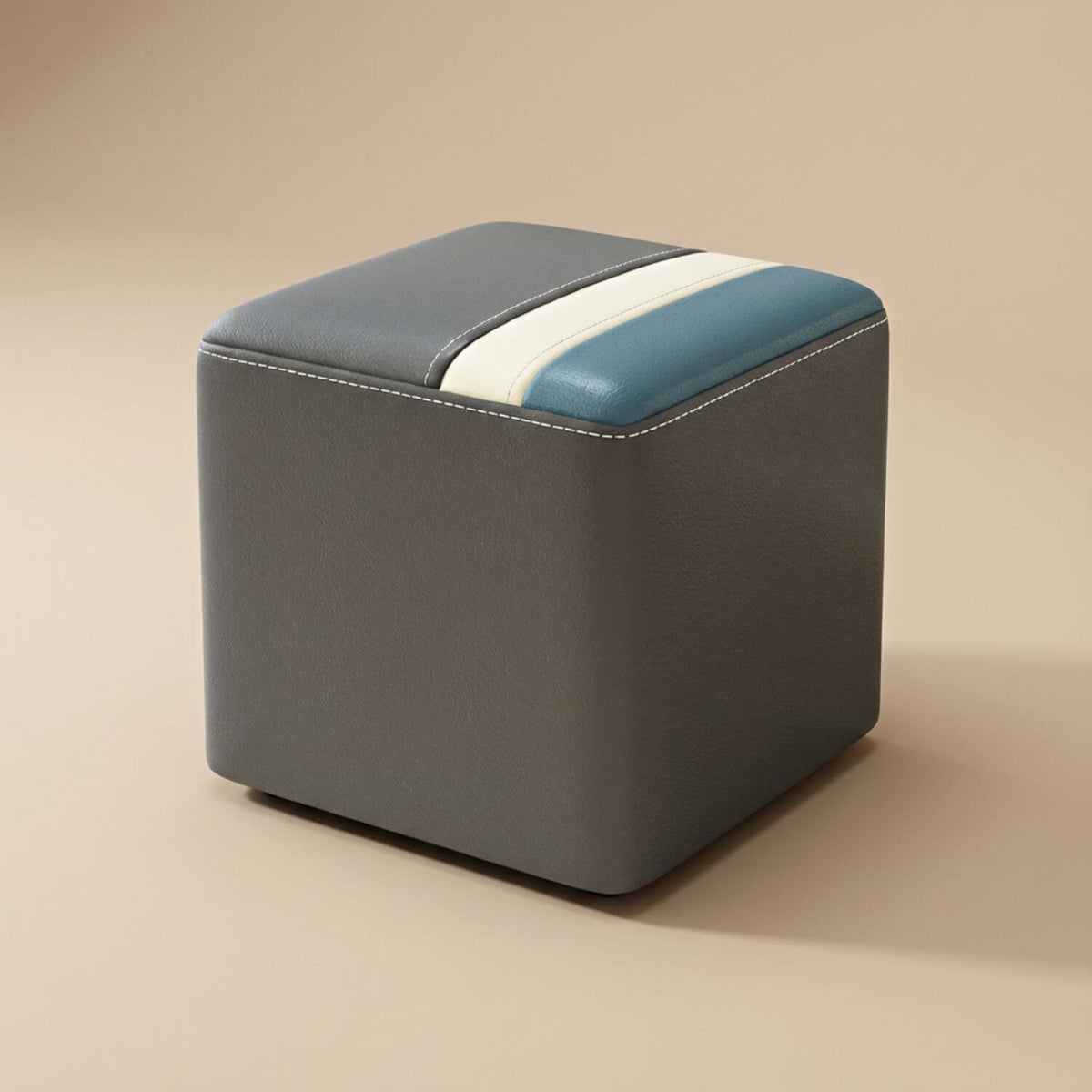 Pouf Tabouret Carré Cuir Vachette Ciré Design Contemporain