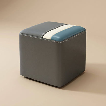 Pouf Tabouret Carré Cuir Vachette Ciré Design Contemporain