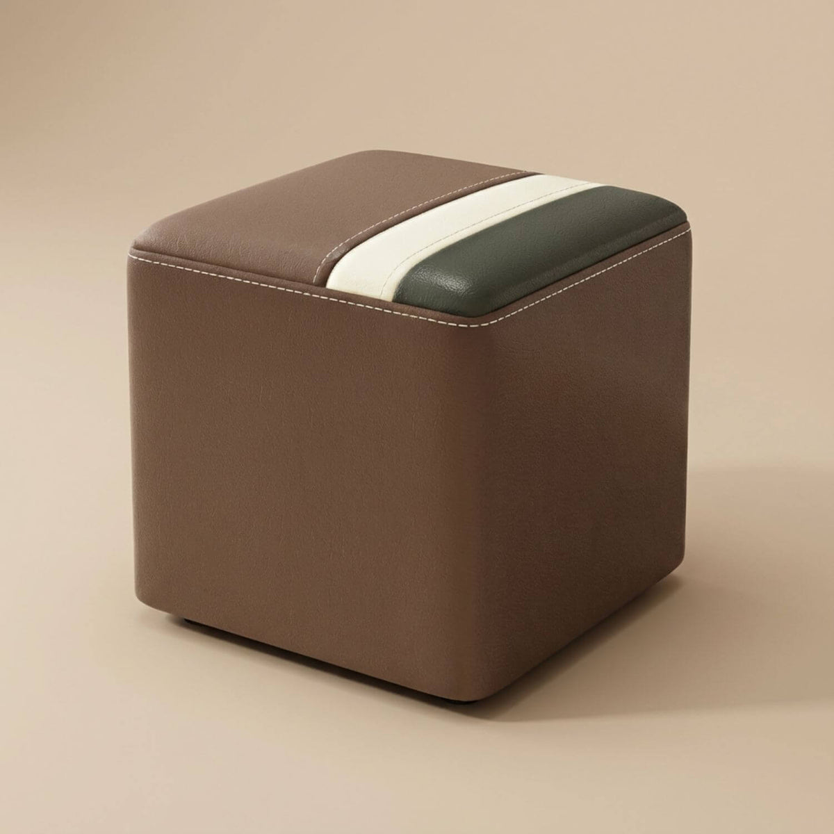 Pouf Tabouret Carré Cuir Vachette Ciré Design Contemporain