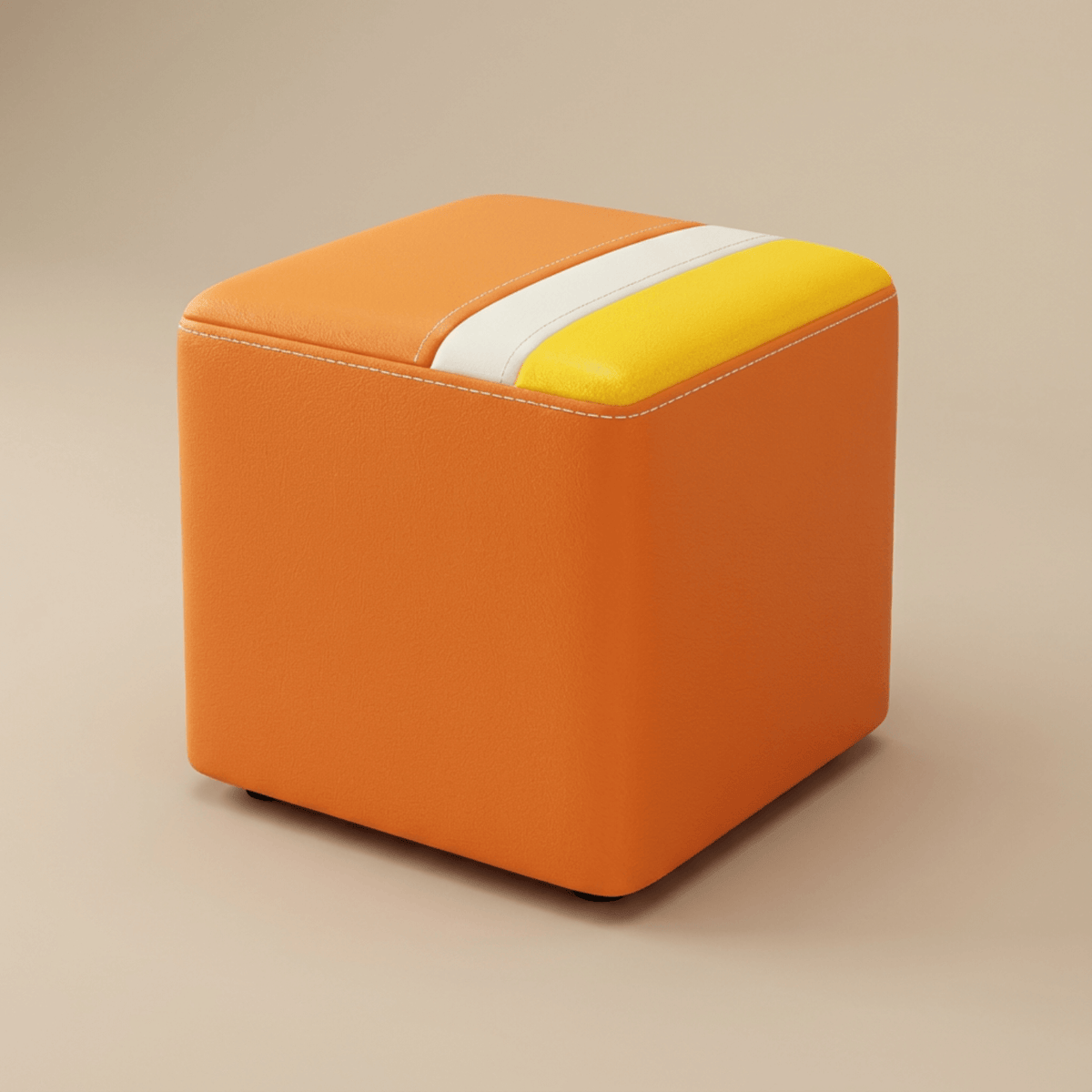 Pouf Tabouret Carré Cuir Vachette Ciré Design Contemporain