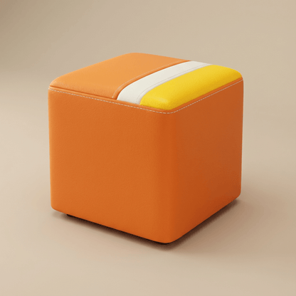 Pouf Tabouret Carré Cuir Vachette Ciré Design Contemporain
