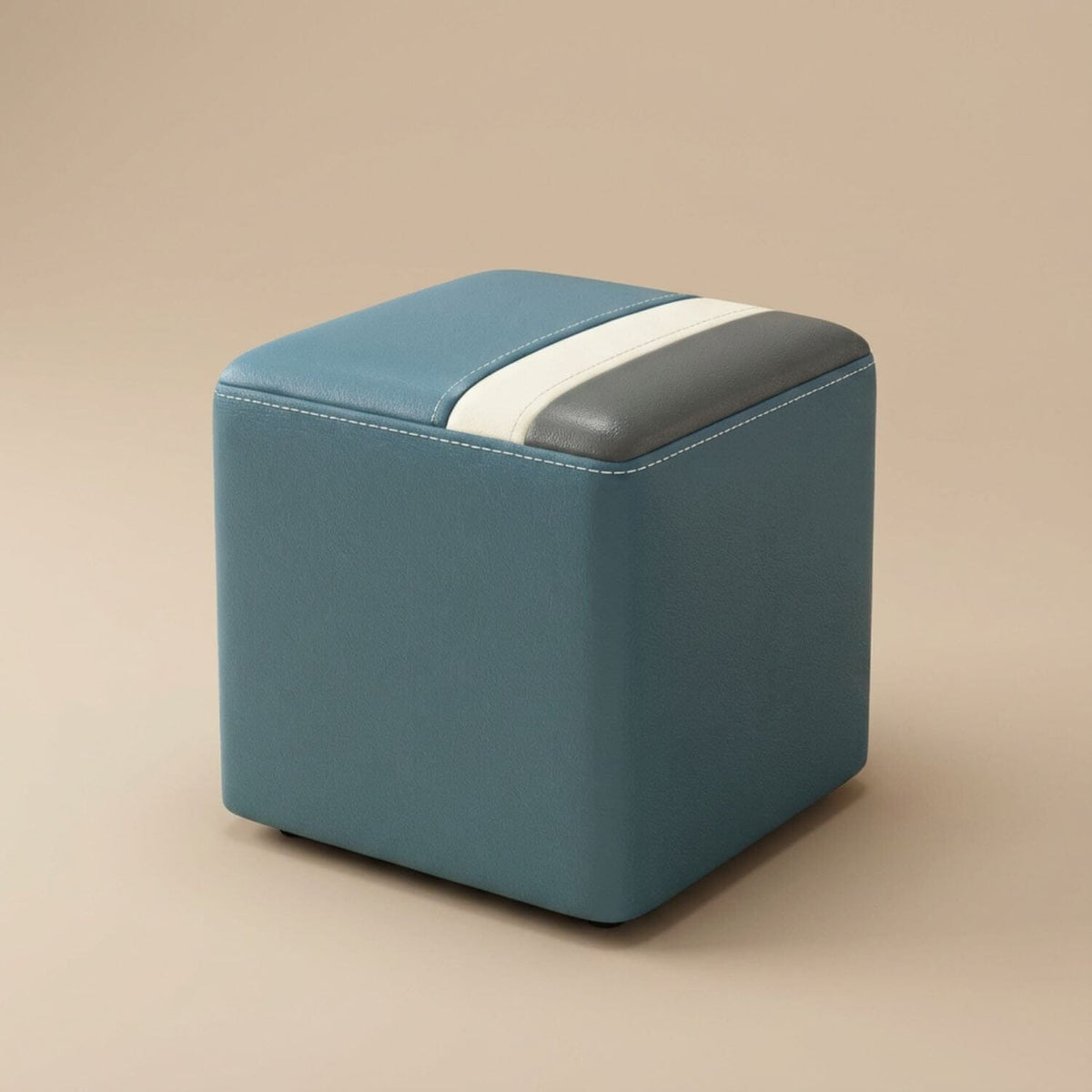 Pouf Tabouret Carré Cuir Vachette Ciré Design Contemporain