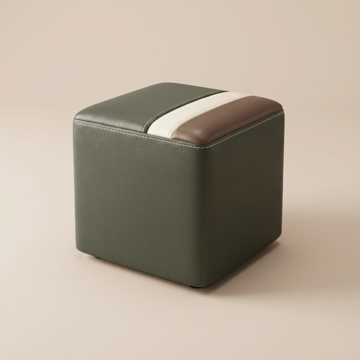 Pouf Tabouret Carré Cuir Vachette Ciré Design Contemporain