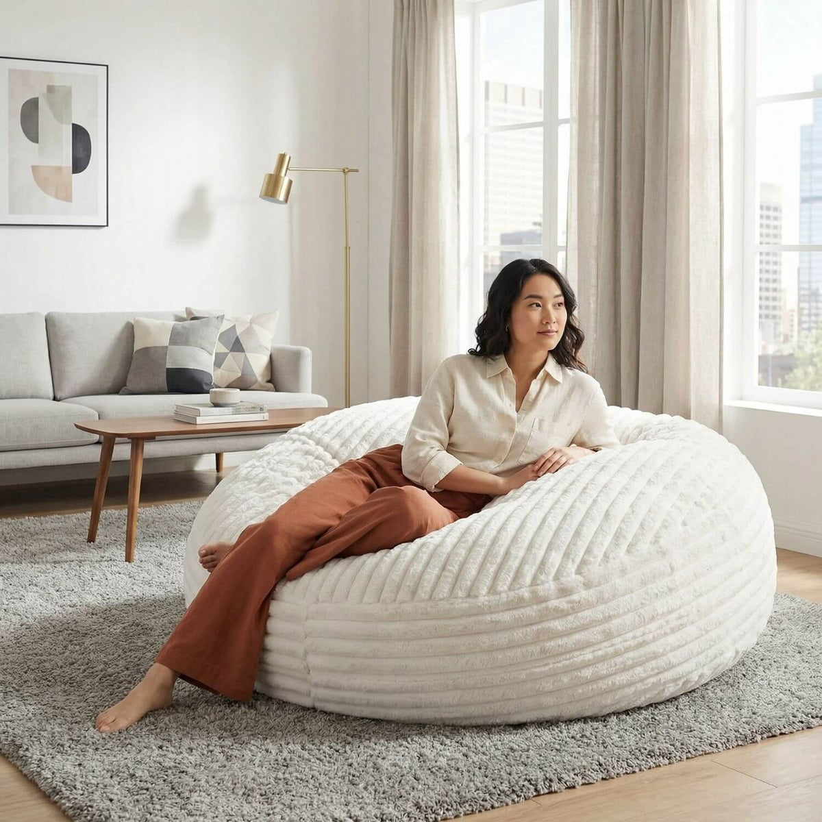 Pouf Géant XXL Confortable Gris Foncé